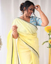 Pure Linen Hand Dyed Yellow Saree with Contrast Blouse-Indiehaat