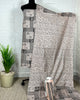 Katan Silk Printed Suit Piece Beige Color with Bottom and Letter Designed Dupatta Handcrafted-Indiehaat