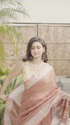 Ethereal Handwoven Pure Linen Brown Saree