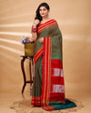 ILKAL Handloom Cotton Silk Saree Green Color with running blouse - IndieHaat