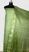 Handcrafted Katan Silk Green Suit Piece with Bottom and Dupatta-Indiehaat