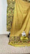 Katan Silk Suit Golden Yellow Color Madhubani Print - IndieHaat