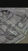 Pure Tussar Silk Dupatta Gray Color Chikankari and Crochet work - IndieHaat