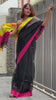 Handwoven Pure Linen Black Saree with Blouse-Indiehaat