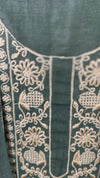 Indiehaat | Gulmohar Slub Linen Dark Green Unstiched Embroidered Suit