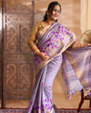 IndieHaat | Banswara Silk Lavendar Saree Digital Embroidery Lotus Design Running Blouse