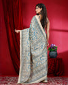 Indiehaat | Kashmiri Silk Beige & Blue Printed Saree