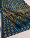Indiehaat | Chanderi Silk Ajrakh Print Saree Blue
