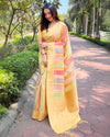 Indiehaat | Organza Multicolor Zari Woven Yellow Saree