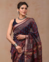 Indiehaat | Maheshwari Silk Saree Multi Color Bagru Handblock Printed with Running Blouse (Silk by Silk)