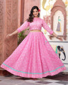 Indiehaat | Festive Fusion Lehanga Choli Set Rose Pink BlockPrinted