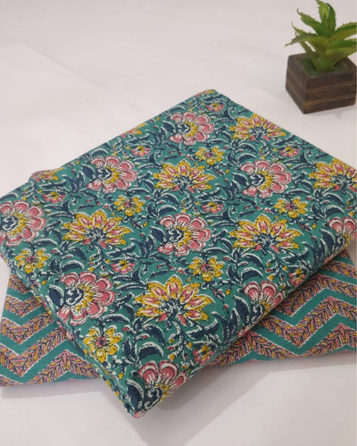 Indiehaat | Blockprinted Cotton Suit (Top & Bottom) Green
