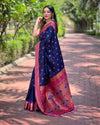 Indiehaat | Paithani Silk Blue Zari Weaving Saree