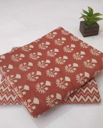 Indiehaat | Blockprinted Cotton Suit (Top & Bottom) Dark Peach