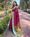 Indiehaat | Soft Kashmiri Silk Zari Woven Contrast Pink Saree