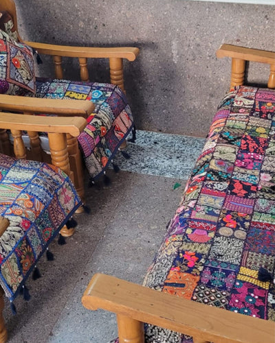 Indiehaat|Kambadiya Blue Sofa Throw & Cushion Cover|Elegant DÃƒÂ©cor