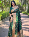 Indiehaat | Banarasi Jaal Katan Silk Zari Woven Green Saree