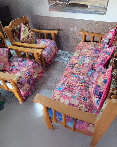 Indiehaat|Kambadiya Pink Sofa Throw & Cushion Cover|Elegant DÃƒÂ©cor