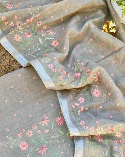 Indiehaat | Pure Linen Embroidery Suit Beige