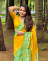 Indiehaat | Soft Silk Contrast Zari Woven Yellow Saree