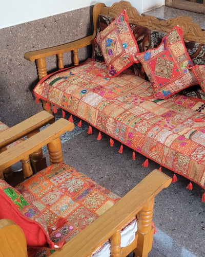 Indiehaat|Kambadiya Orange Sofa Throw & Cushion Cover|Elegant DÃƒÂ©cor