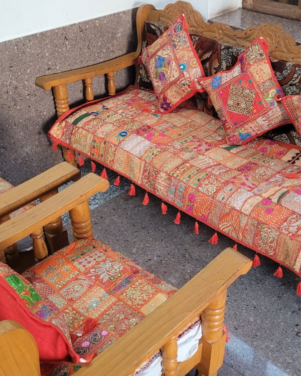 Indiehaat|Kambadiya Orange Sofa Throw & Cushion Cover|Elegant DÃƒÂ©cor