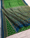 Indiehaat | Chanderi Silk Ajrakh Print Saree Green