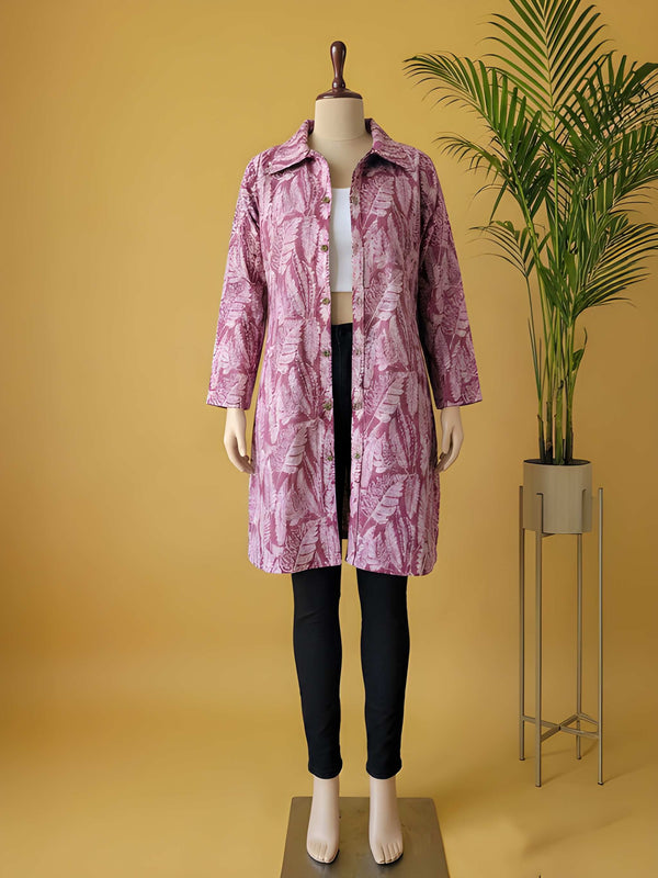 Avaran Roop Pure Cotton Blockprint Winter Jacket Rose Pink