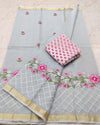 Kota Doria Gray Saree Embroidery