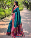 Indiehaat | Paithani Silk Zari Woven Contrast Green & Pink Saree