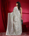 Indiehaat | Kashmiri Silk Off White Printed Saree