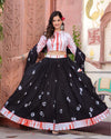 Indiehaat | Festive Fusion Lehanga Choli Set Eerie Black BlockPrinted