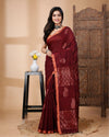 Indiehaat | Matka Silk Maroon Saree Jacquard Weaving