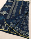 Indiehaat | Indigo Blockprint Pure Chanderi Silk Saree | Elegance in Blue