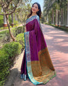 Indiehaat | Soft Kashmiri Silk Zari Woven Contrast Purple Saree