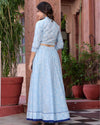 Indiehaat | Festive Fusion Lehanga Choli Set Light Blue BlockPrinted