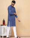 Indiehaat | Royal Reflection BlockPrinted Cotton Kurta Pyjama Dark Blue