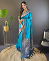 Indiehaat | Soft Silk Contrast Zari Woven Blue Saree