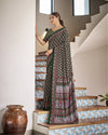 Indiehaat | Blockprinted Mul Cotton Green Saree