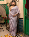 Indiehaat | Mul Cotton Plain Saree Lavendar with Tassel