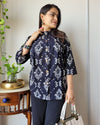 Indiehaat | Kanchi Cotton Peplum Tops Intense Black BlockPrinted