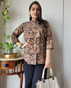 Indiehaat | Kanchi Cotton Peplum Tops Stark Black BlockPrinted