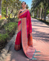 Indiehaat | Soft Silk Contrast Zari Woven Pink Saree