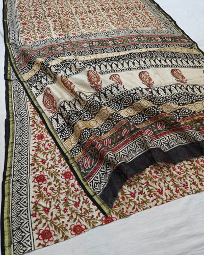 Indiehaat | Chanderi Silk Kalamkari Beige Saree