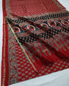 Indiehaat | Ajrakh Printed Chanderi Silk Saree Red | Serenity in Silk