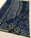 Indiehaat | Indigo Blockprint Pure Chanderi Silk Saree | Elegance in Blue