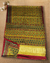 Indiehaat | Ajrakh Blockprint Modal Silk Lagdi Patta Yellow & Green Saree