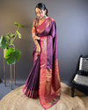 Indiehaat | Soft Kashmiri Silk Zari Woven Contrast Violet Saree