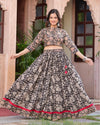 Indiehaat | Festive Fusion Lehanga Choli Set Sleek Black BlockPrinted