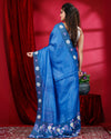 Indiehaat | Silkmark Certified Pure Tussar Blue Cutwork Saree